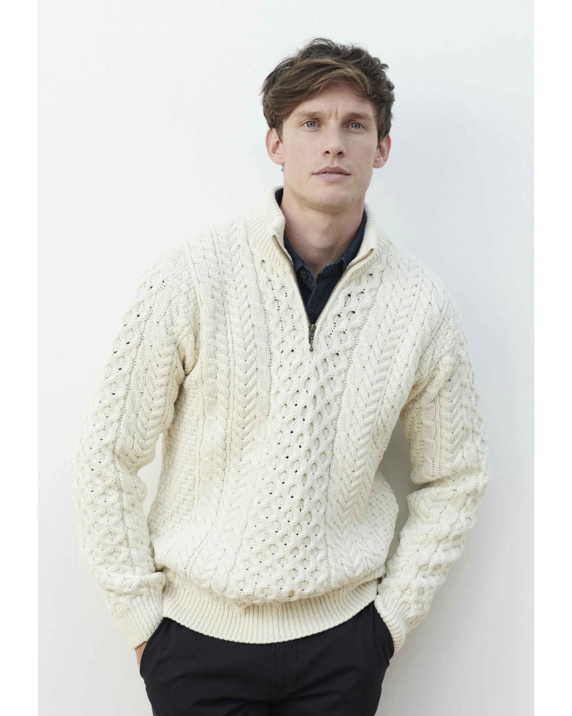 Ballycroy Mens Aran Half Zip Sweater - Image 5