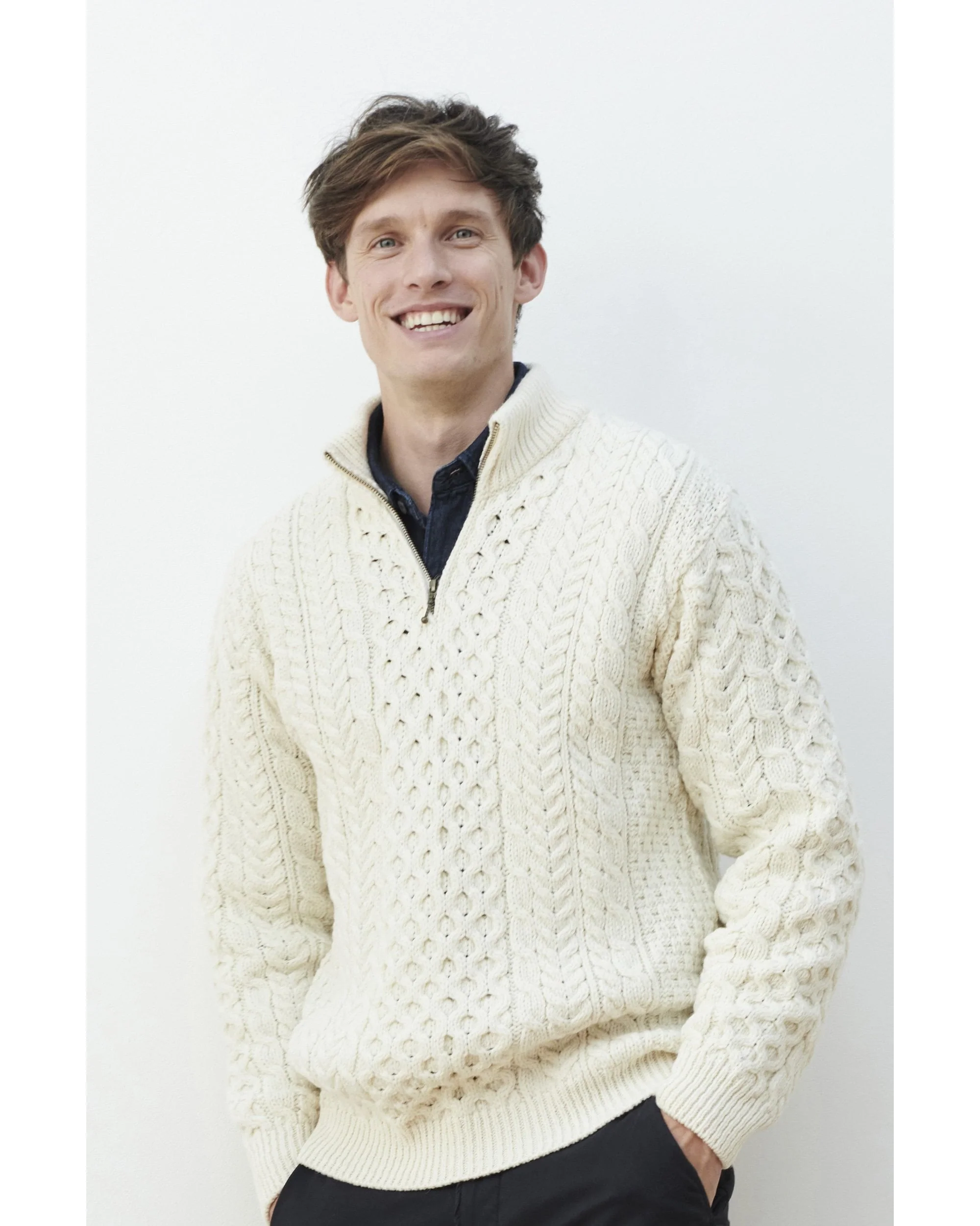 Ballycroy Mens Aran Half Zip Sweater - Image 7