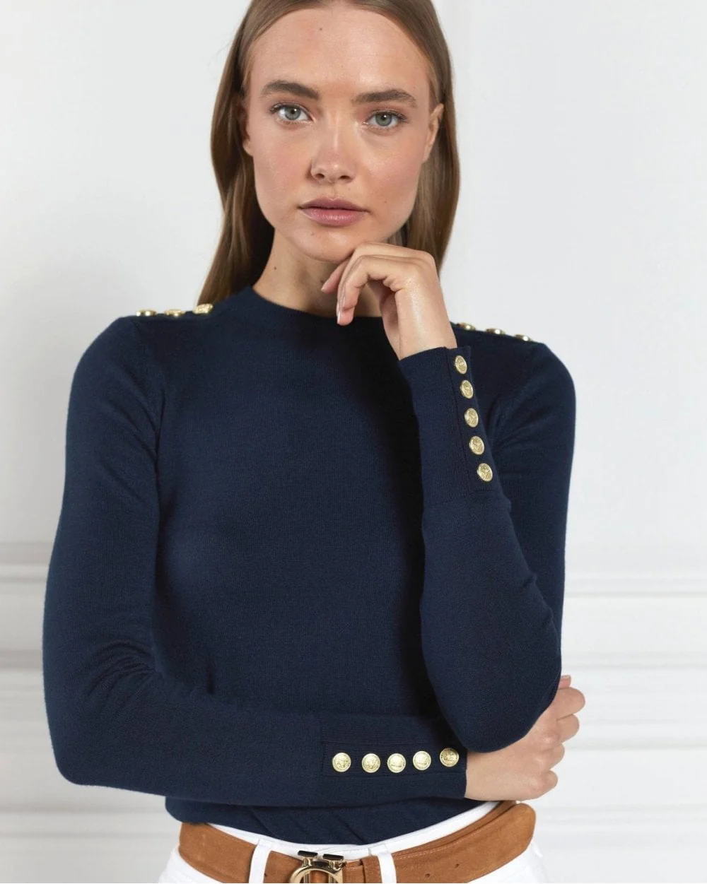 Buttoned Knit Crew Neck - Image 3