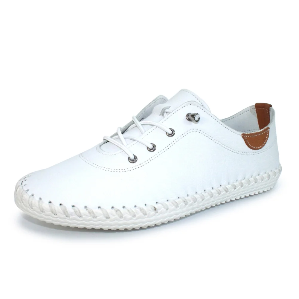 St Ives White Leather Plimsoll - Image 5