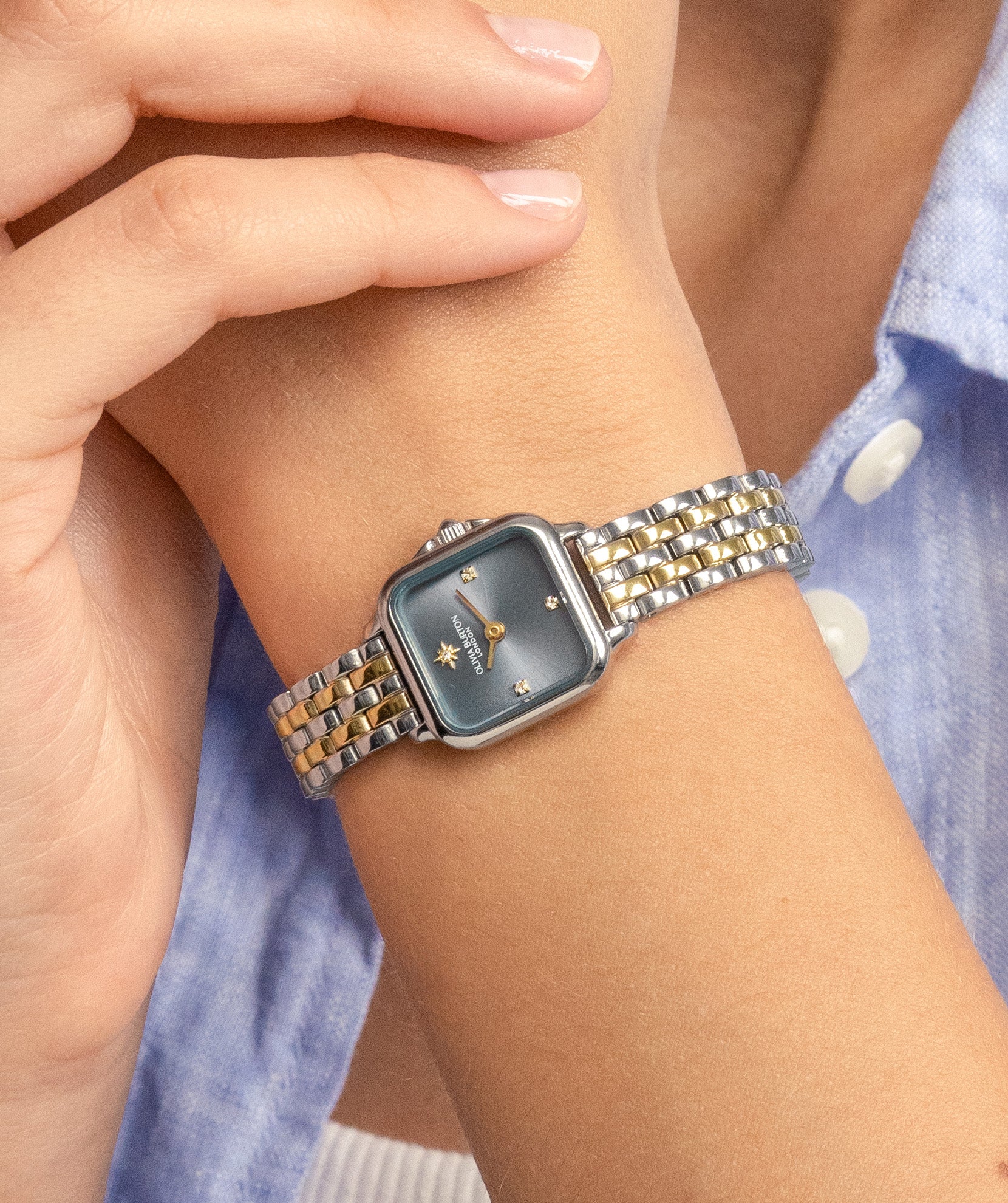 Classic 20mm Mini Grosvenor Chalk Blue & Two Tone Bracelet Watch - Image 5