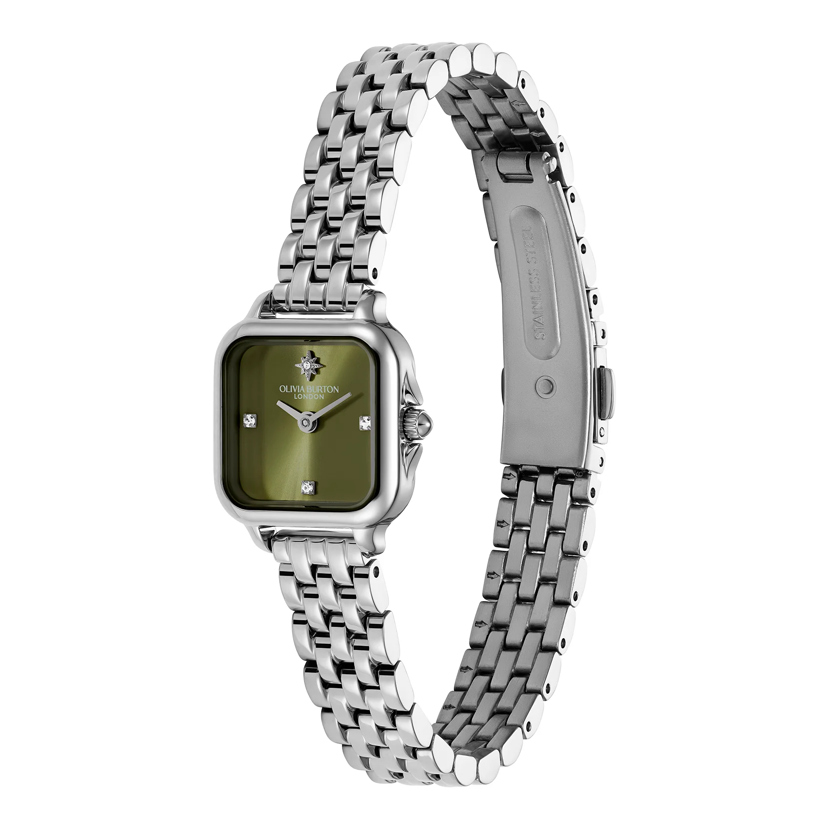 Classic 20mm Mini Grosvenor Sage Green & Silver Bracelet Watch - Image 3