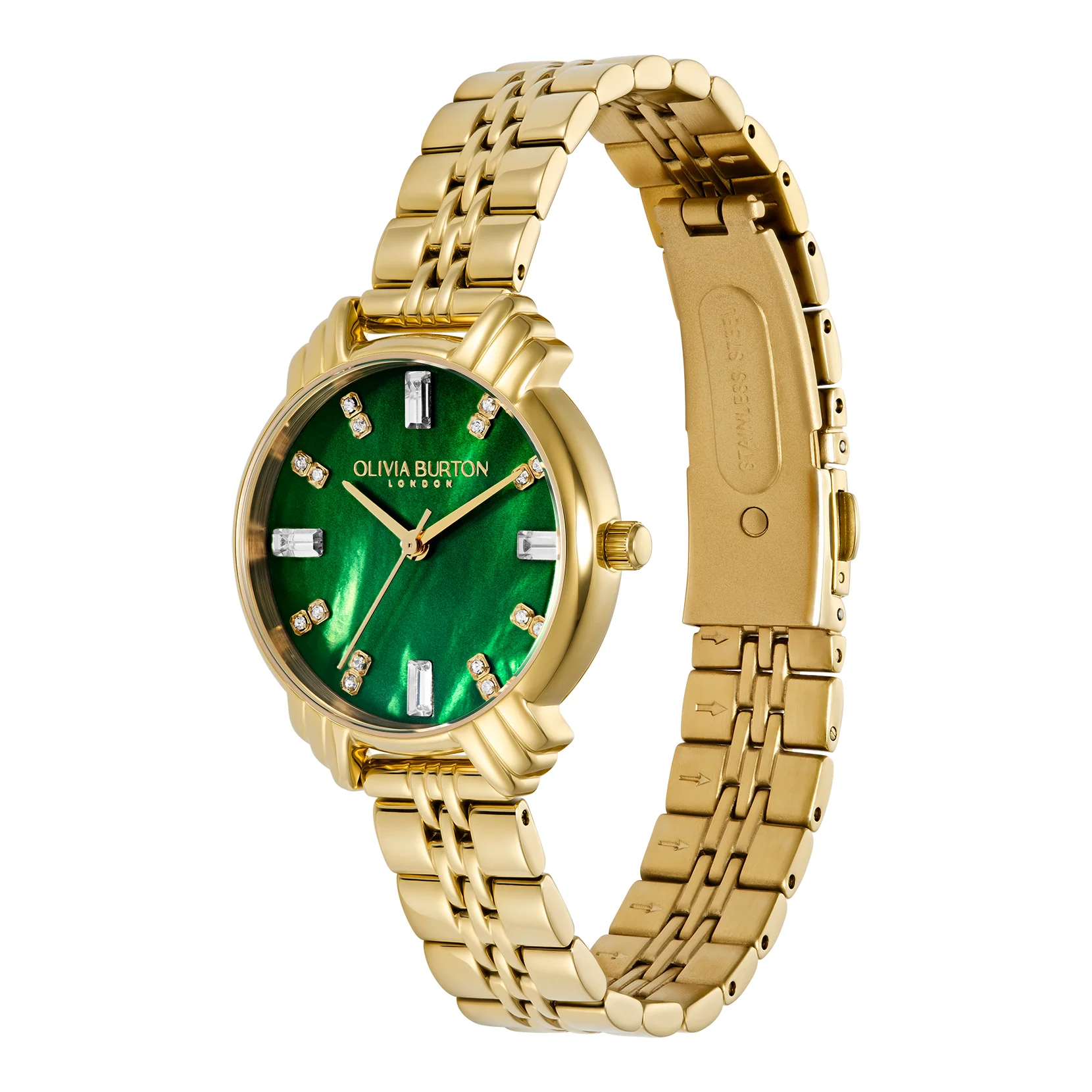 Classic 30mm Art Deco Emerald & Gold Bracelet Watch - Image 3