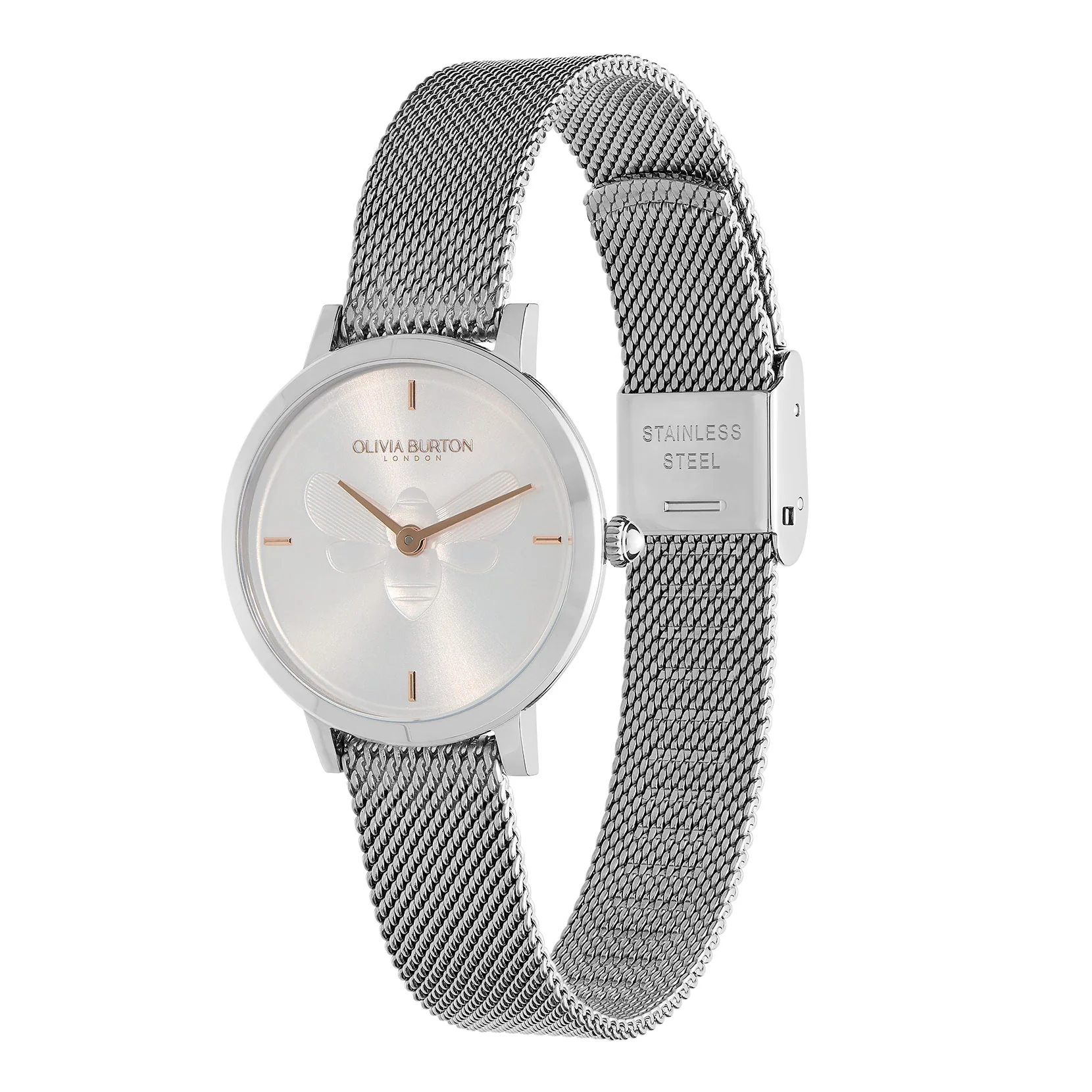 Signature 28mm Bee Ultra Slim Metallic White & Silver Mesh Watch - Image 3