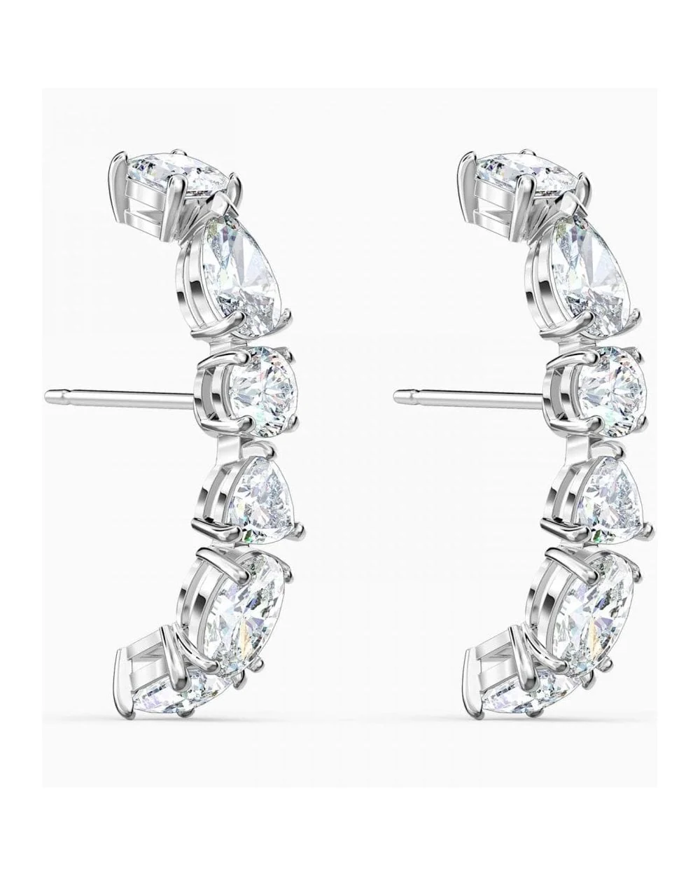 Tennis Deluxe Mixed Pierced Earrings, White, Rhodium Plated - Image 3